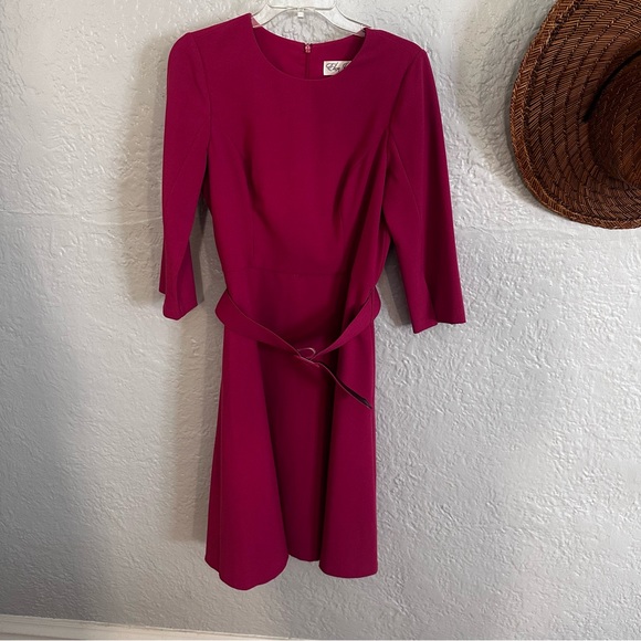 Eliza J Belted Solid Pink A-Line Split Sleeve Knee-Length Dress Size 10 - Picture 3 of 9